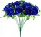 Artificial Cemetery & Memorial Flowers – Blue Silk Rose Gravesite Bouquet, 18-Head Outdoor Grave Decoration for Headstones and Memorials